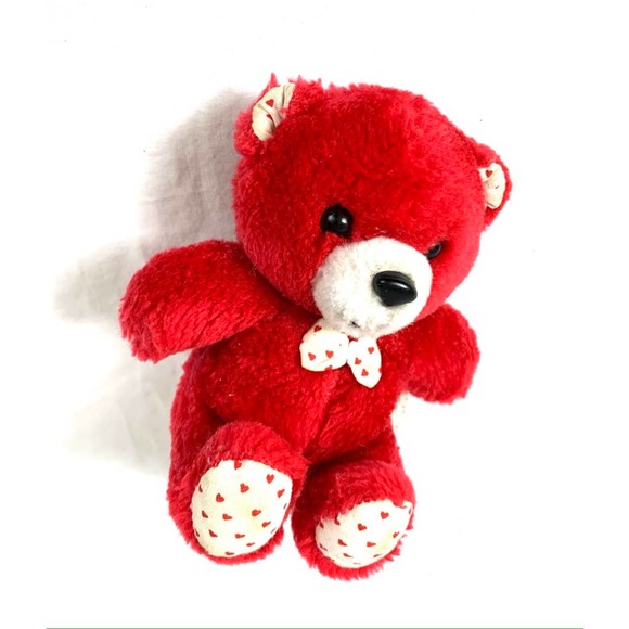 Vintage Russ Red Teddy Bear With Polka Dot Tie 6" - Picture 8 of 13
